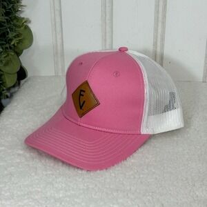 Port Authority Pink Trucker Hat Cap White Mesh Back Adjustable EV‎ Patch